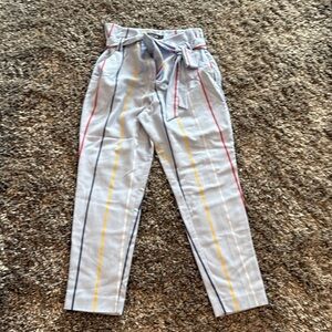Striped High-Waist Tie Pants
